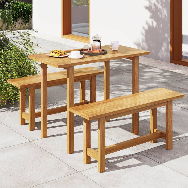 Costway 1/2 PCS Outdoor Teak Wood Bench 2-Person Loveseat Seating for - See Details