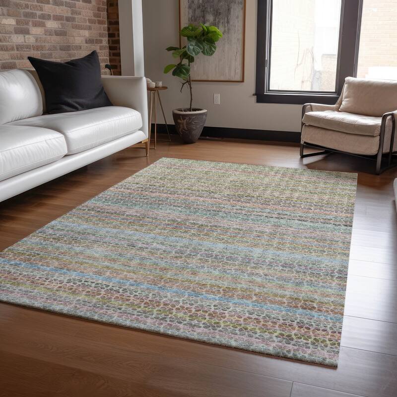 Machine Washable Indoor/Outdoor Transitional Striped Chantille Rug