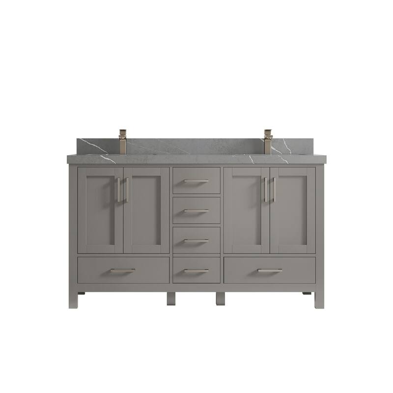 Willow Collections 60 in. W x 22 in. D Malibu Double Sink Bathroom Vanity with Countertop - 2" Piatra Gray - Elephant Skin Gray