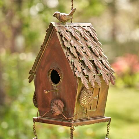 Antique Copper Hanging Birdhouse Wind Chimes "Cottage"