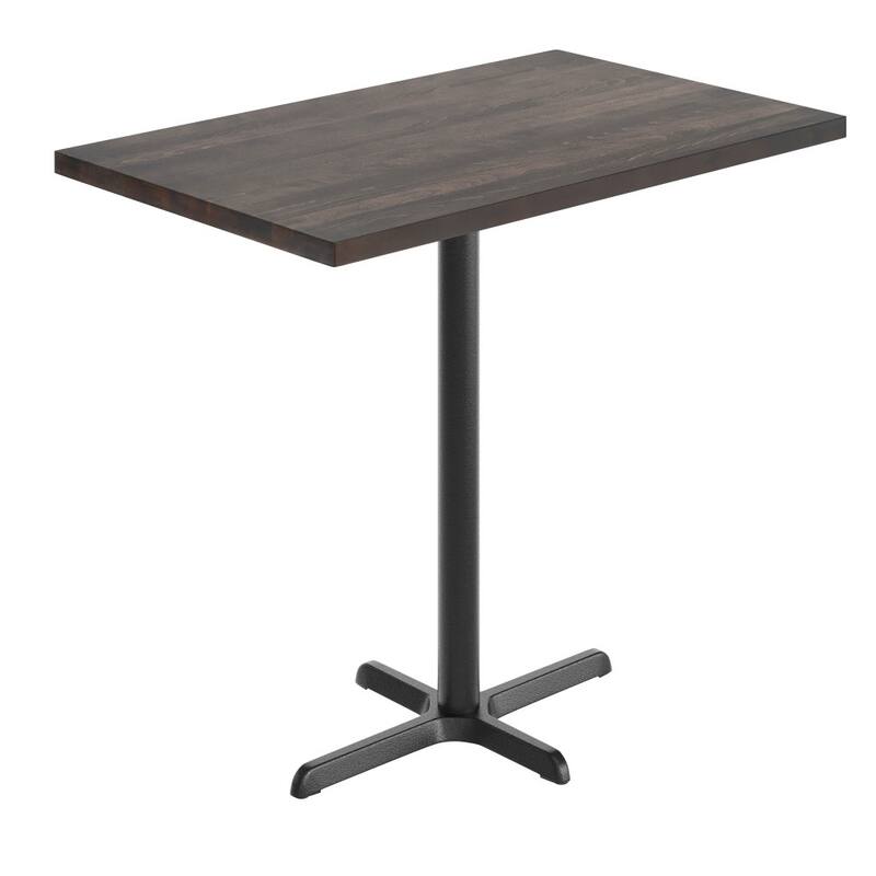 Rectangular Solid Wood Commercial Tabletop with 23.5" x 29.5" Bar Height X-Base - 30"W x 48"D x 42"H - Dark Brown Top/Black Base