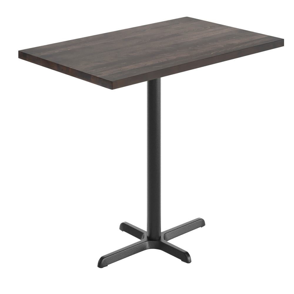 Rectangular Solid Wood Commercial Tabletop with 23.5" x 29.5" Bar Height X-Base - 30"W x 48"D x 42"H