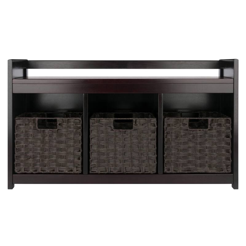 Addison 4-Pc Storage Bench with 3 Foldable Woven Baskets, Espresso and Chocolate - 37.4 x 13.5 x 20.87