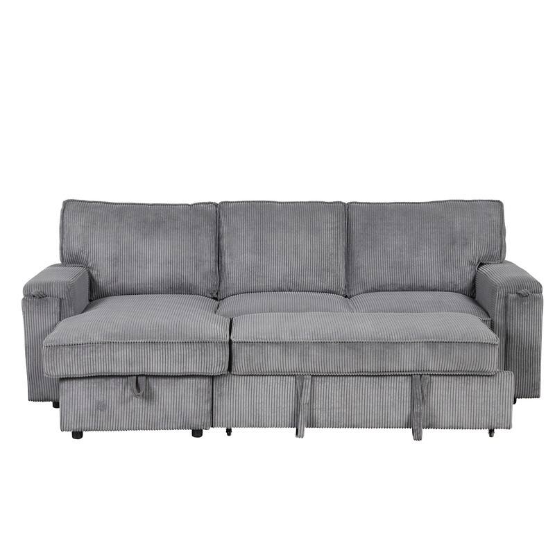 Modern Sectional Sofa with Storage Chaise and 2 Cup Holders,Sleeper Sofa with Pull Out Bed