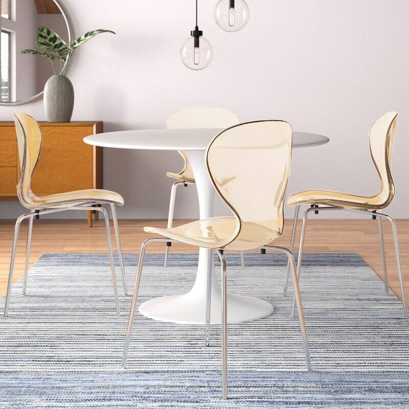 Stackable Plastic Dining Chair with Chrome Legs Set of 4 Transparent Accent Side Chair for Indoor and Outdoor
