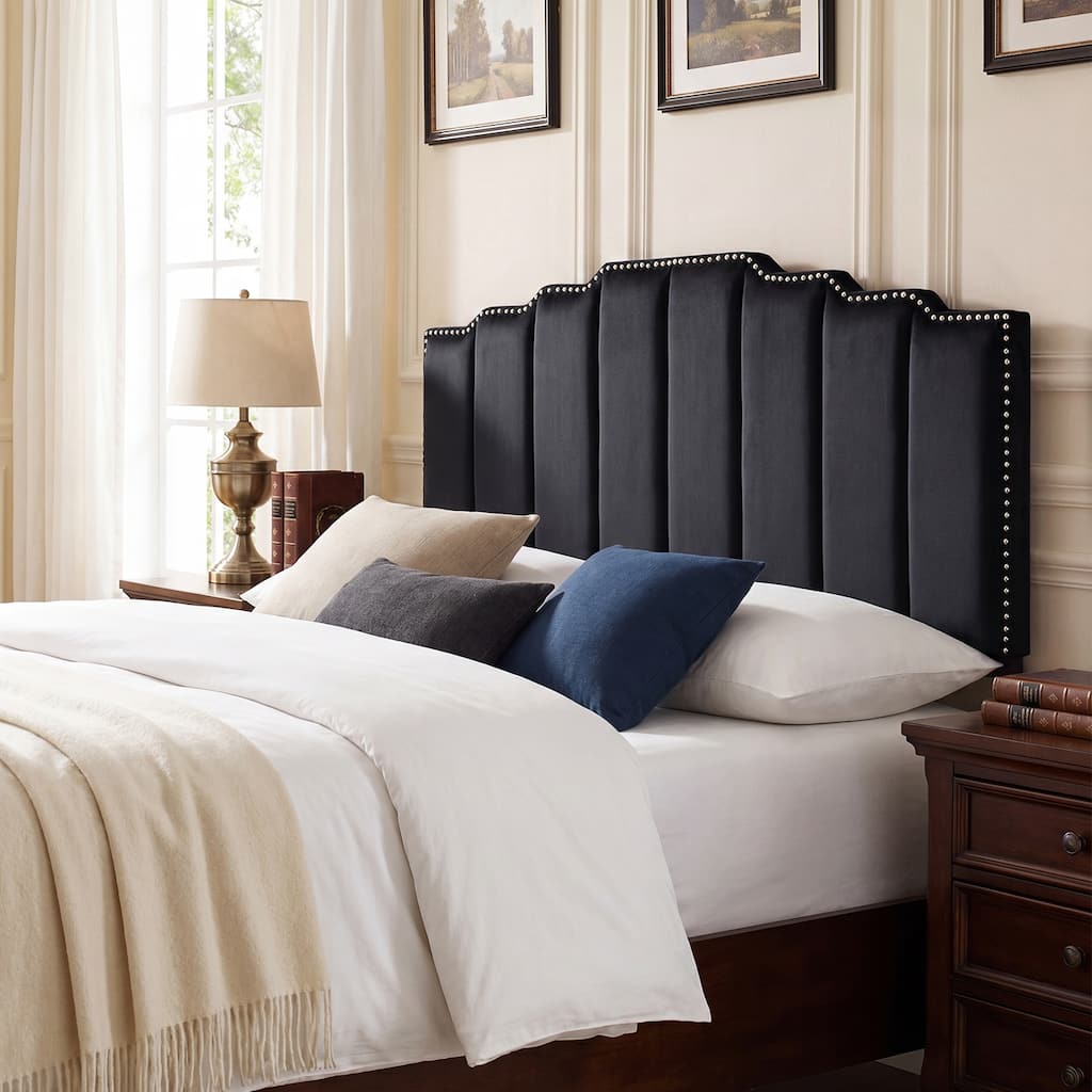 Adeco 79-Inch Velvet Upholstered Headboard with Nailhead Trim for King