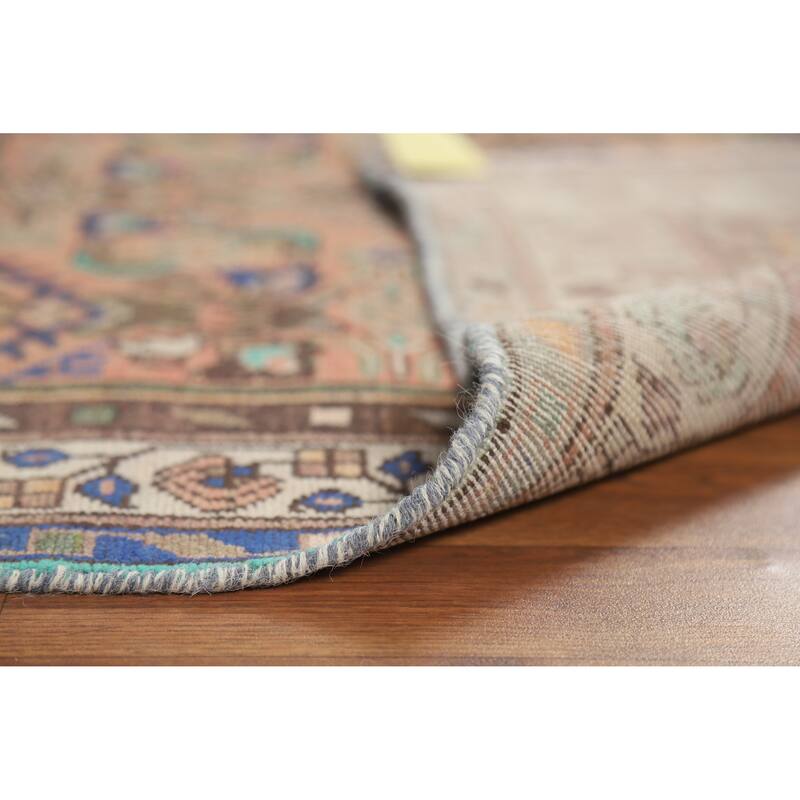 Hand Knotted Oriental 100% Wool Carpet Traditional Geometric Coral Hamedan Runner Rug - 10' 4'' X 3' 3''