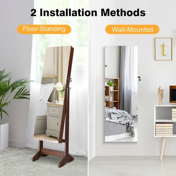 Shop Langria Jewelry Armoire Cabinet With Full Length Frameless Mirror Lockable Floor Standing Wall Mounting Overstock 30531434