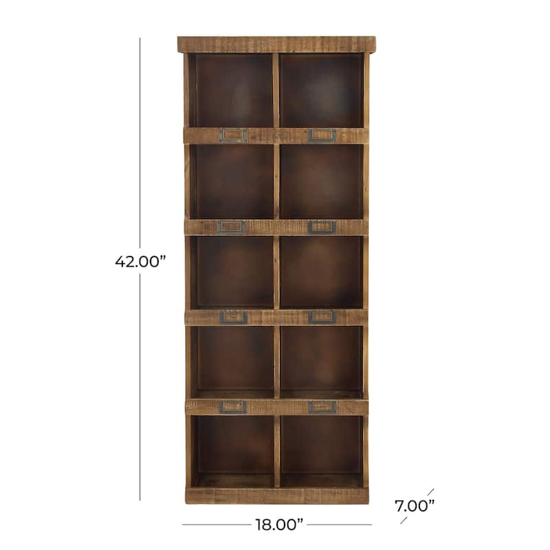 Wood 10 Cubby Wall Shelf - Brown - Roche River Decor - 7"W x 18"L x 42"H