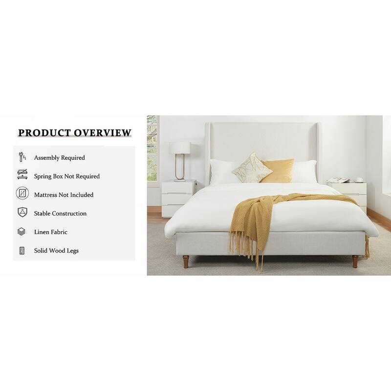 Queen Size Bed Frame High Headboard Upholstered Platform Bed