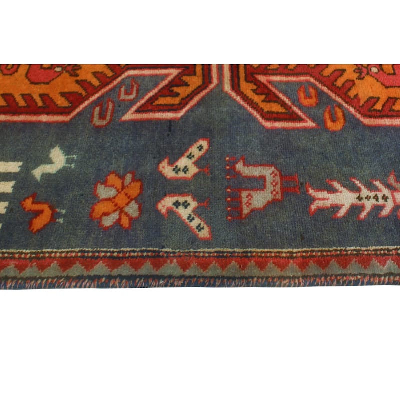 Fine Vintage Distressed Jamel Navy/Red Runner - 4'1" x 11'0"