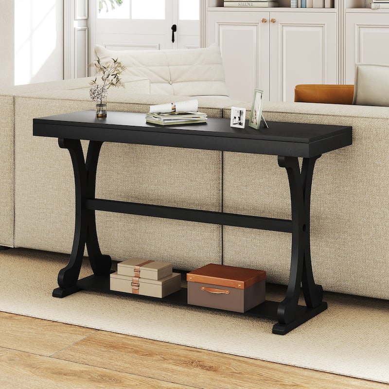 Gymax Narrow Console Table Vintage Accent Sofa Table w/ Open Storage