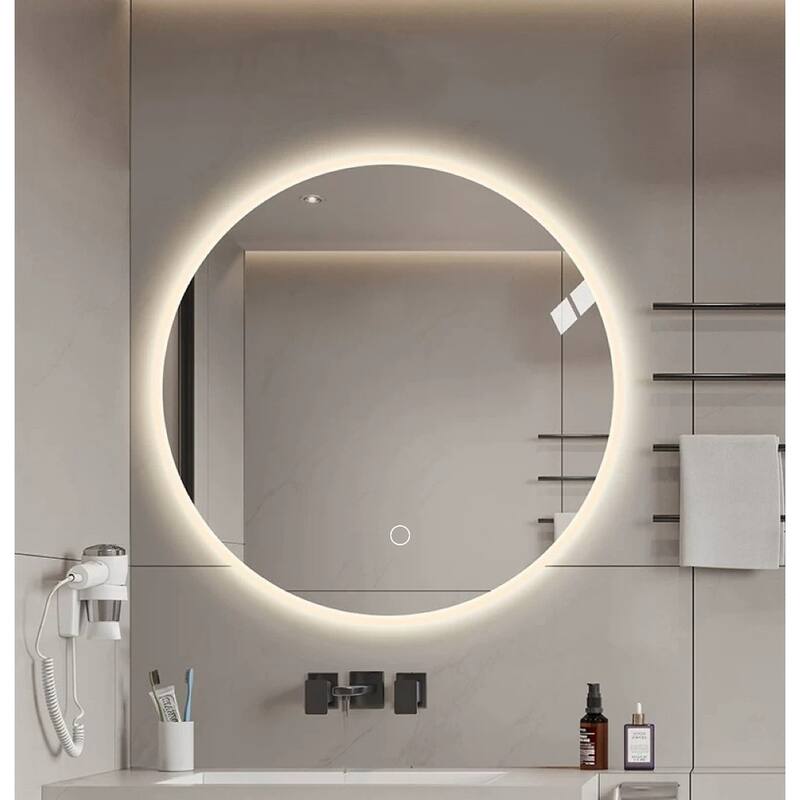 26" x 26" Round Wall-mounted Vanity Light Mirror with Adjustable LED