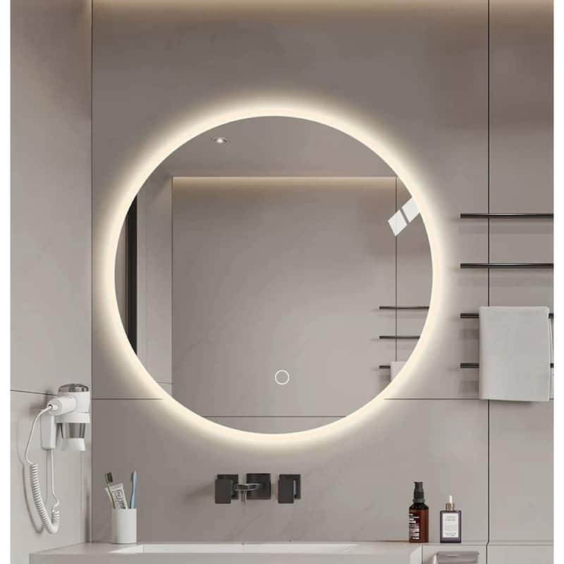 Round LED Bathroom Mirror - Wall-Mounted, Anti-Fog, Adjustable Color Temperature, Dimming - Silver