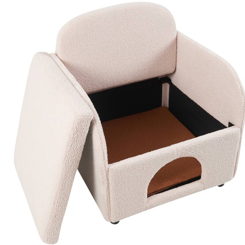 Anmytek Pet Friendly 2-in-1 Multi-Functional Plush Sherpa Upholstered Leisure Armchair - Lumbar Pillow