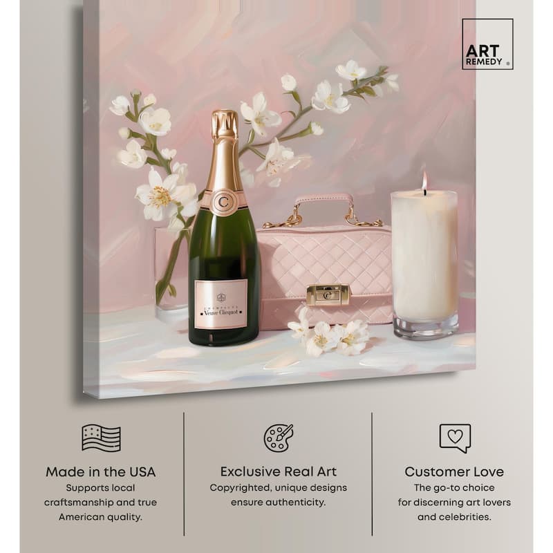 Pink Purse Champagne and Candle Canvas by Art Remedy, Gallery Wrapped
