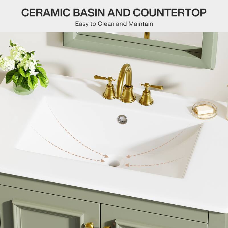 Bathroom Vanity with Sink, Solid Wood Frame Freestanding Vanity with Door Organizer and Drawer