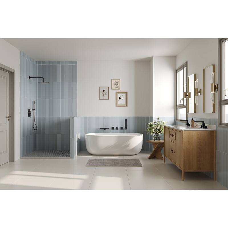 GRANDJOY Wall Mounted 3-Handle Tub Shower Faucet with Handheld Shower and Waterfall Tub Spout