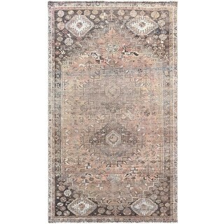 Hand Knotted Brown Overdyed & Vintage with Worn Wool Oriental Rug (4'8 ...