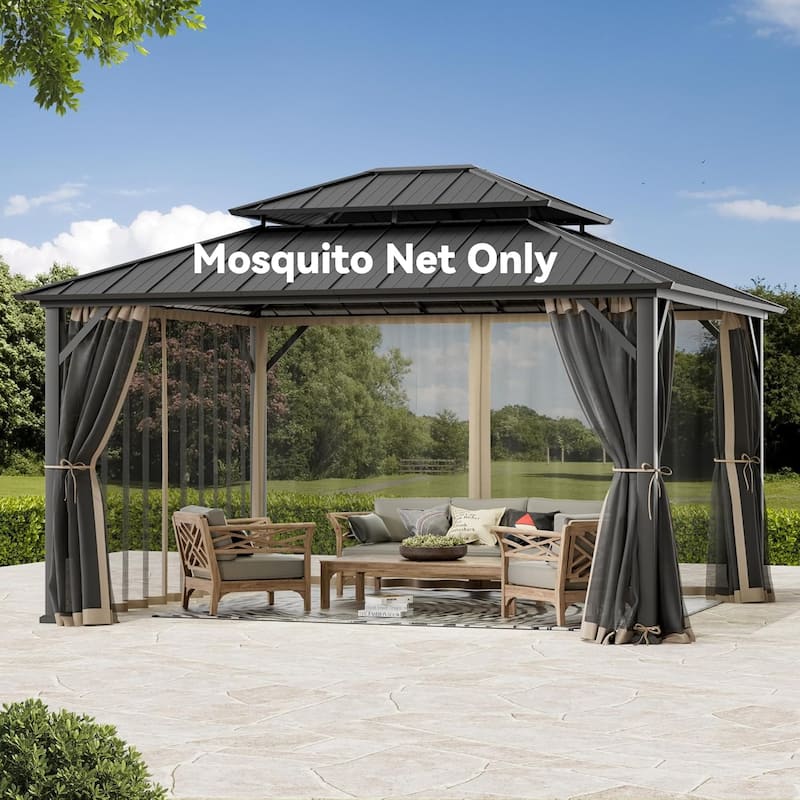 12' x 14', Outdoor Gazebo Mosquito Nettings with Double Zipper, Replacement for Patio Canopy, Garden (Mosquito Net Only)