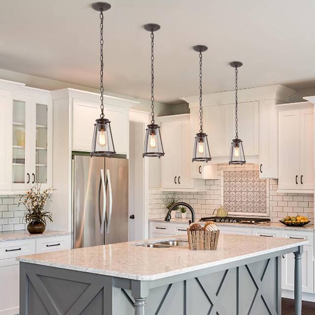 Modern 1-Light Metal Glass Adjustable Kitchen Island Pendant for Dining room