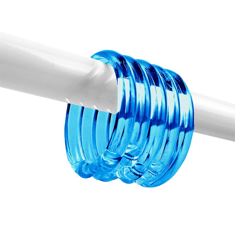 12 Piece Premium Plastic Blue Shower Curtain Hooks Rings Round 2.3" Inches - Blue