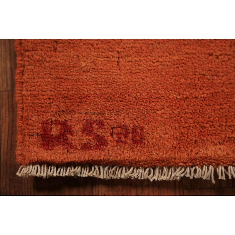 Orange Solid Gabbeh Modern Rug Hand-Knotted Wool Carpet - 4'0" x 5'8"
