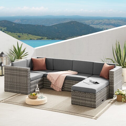 4-Pieces Outdoor Wicker Sectional Sofa Set with Cushion and Ottoman