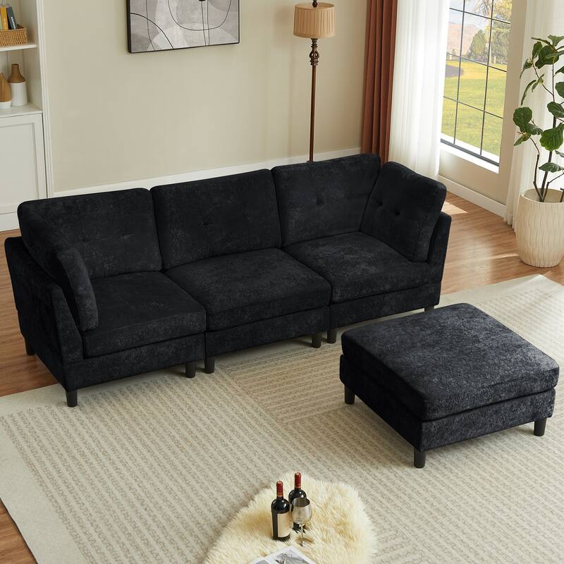 99.41" Chenille High Armrest L Shaped Sofa