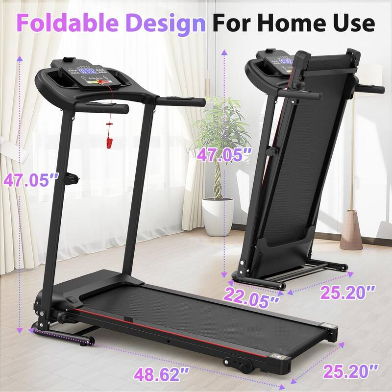 Folding Treadmill with Incline 2.5HP 12KM/H Electric Treadmill, Bluetooth Music Cup Holder Heart Rate Sensor