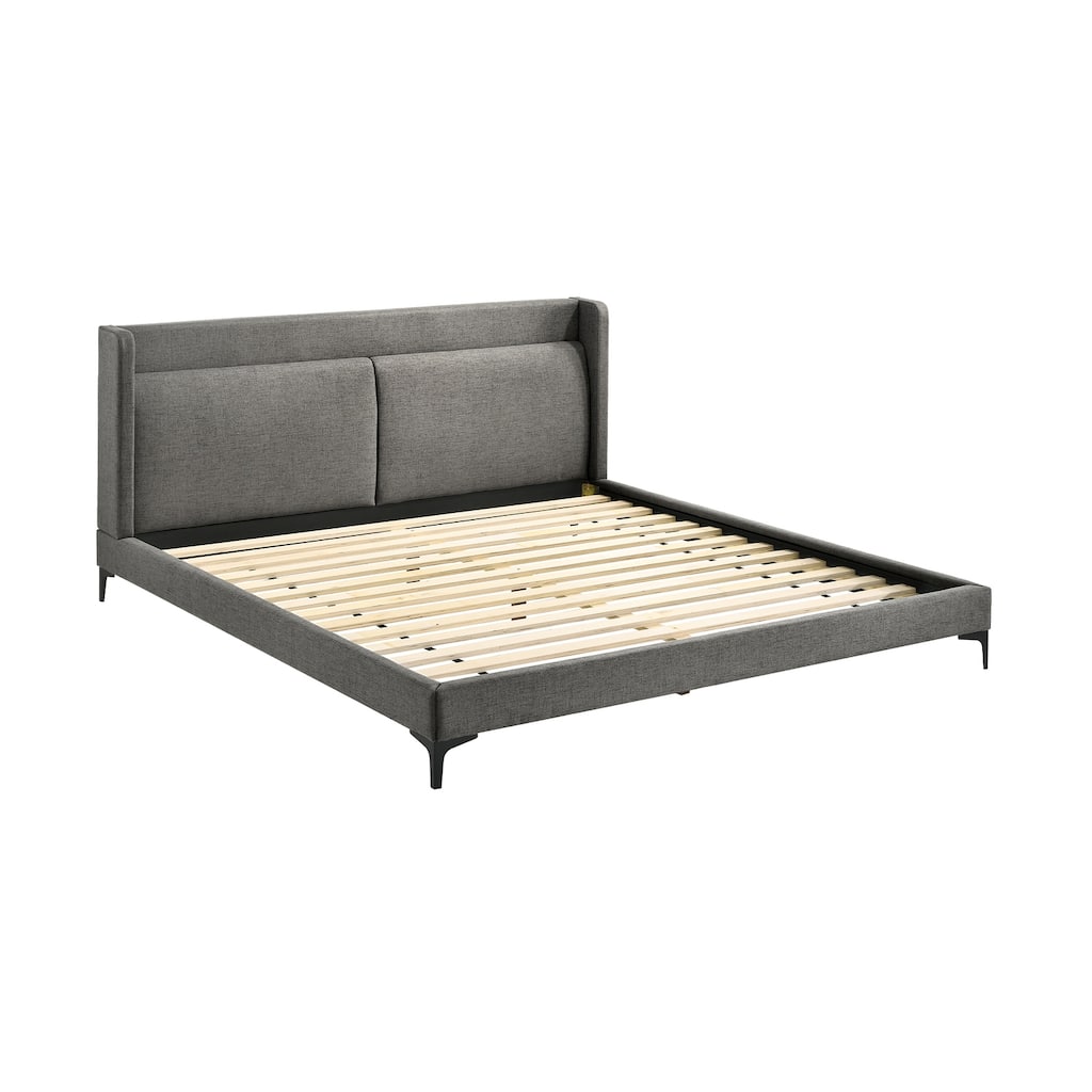 Gray Fabric Platform Bed - Modern Bed Frame with Metal Legs - Low Profile Design