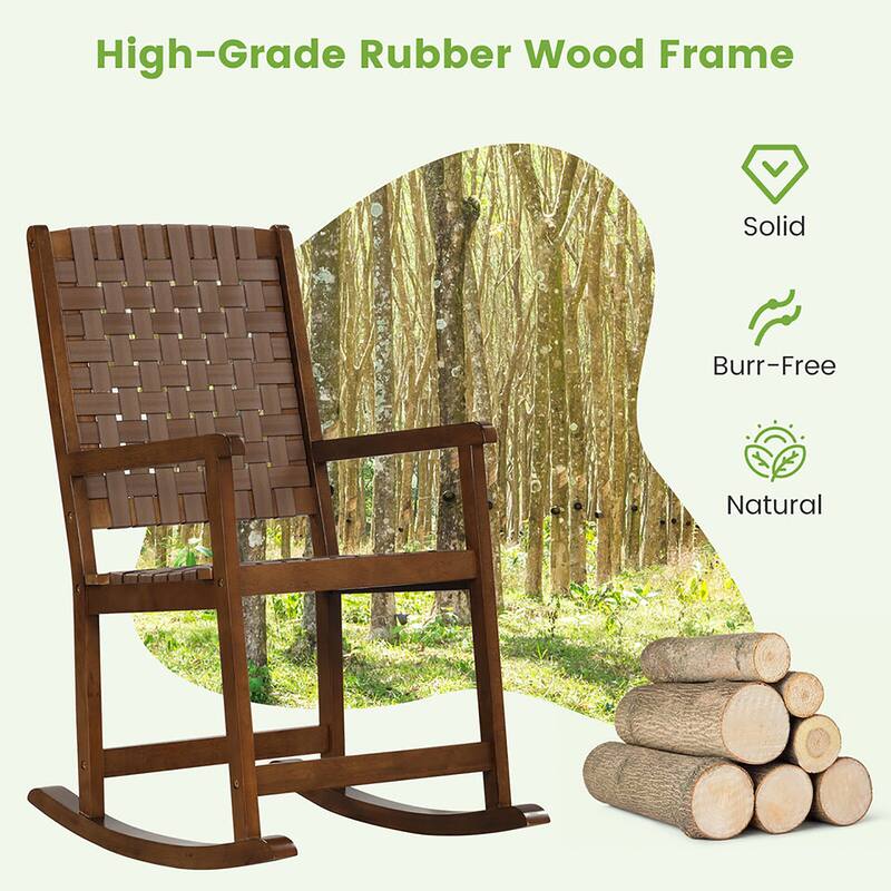 Gymax Rocking Chair with PU Seat & Rubber Wood Frame Safe & Smooth