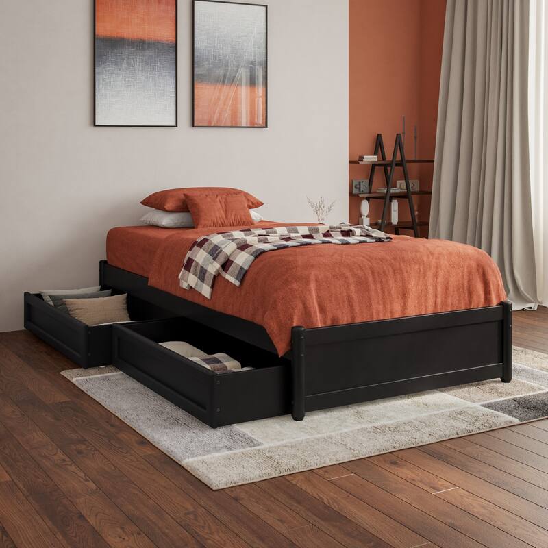 Barcelona Panel Platform Bed with Storage Drawers - Black - Twin XL