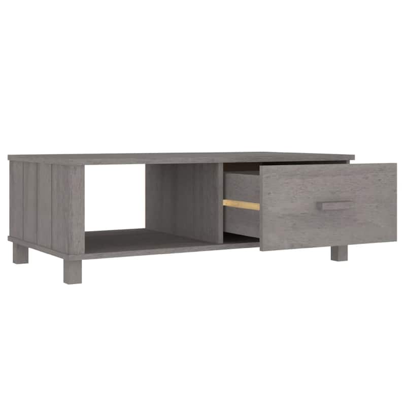 Coffee Table, 1 Drawer and 1 Shelf, Gray Solid Pine Wood, 39 Inch