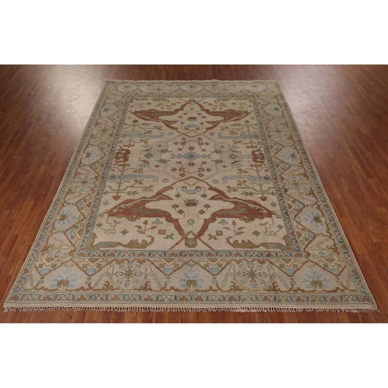 Earth Tone Oushak Indian Area Rug Handmade Oriental Wool Carpet - 7'11"x 10'0"