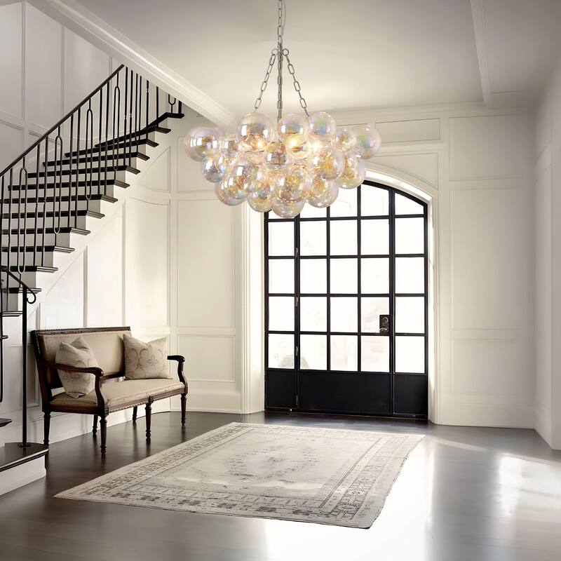 Starsky 6-Light lridescent Bubble Glass Globe chandelier, Hand-Blown Colorful cluster Light, Adjustable Height, Gold or Nickel