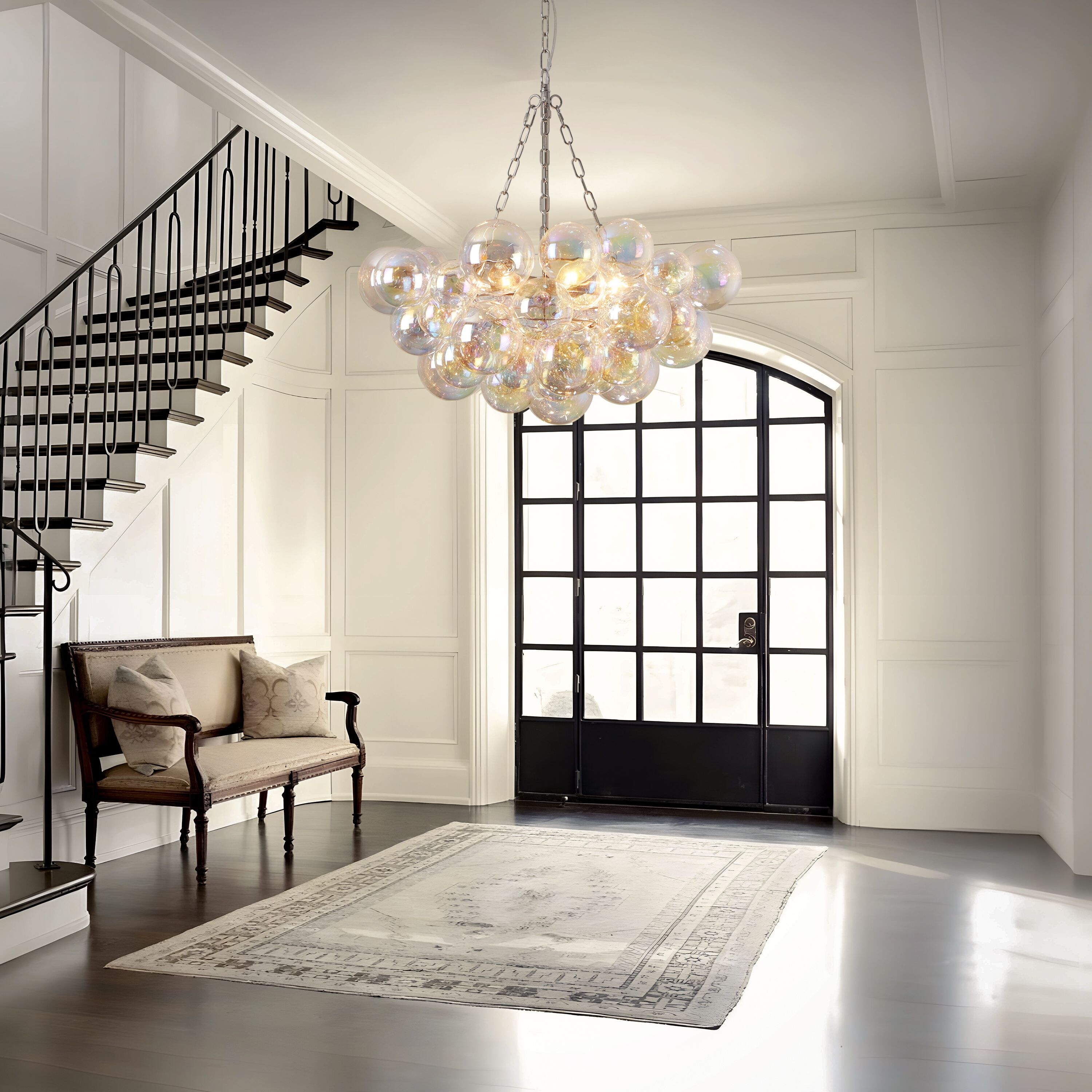 Starsky 6-Light lridescent Bubble Glass Globe chandelier, Hand