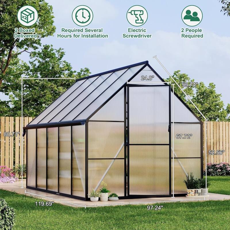 8x10 ft Outdoor Greenhouse for Backyard Ideal Greenhouse Kit for Garden or Yard, Black. - 8*10FT