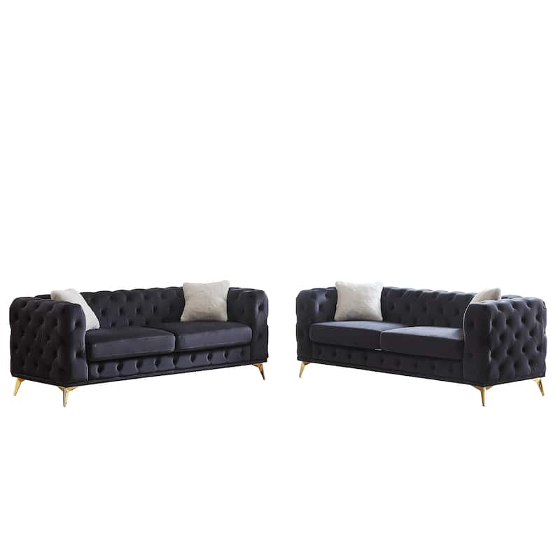 Velvet Chesterfield Sofa Set w/ Deep Seat & Tufted Design, 3+3 Seater