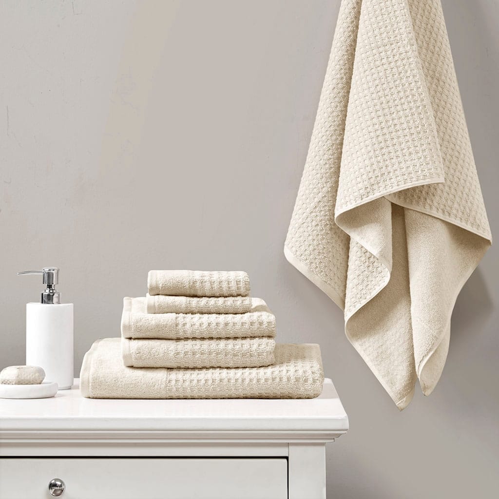 Cotton Waffle Jacquard Antimicrobial Bath Towel 6 Piece Set