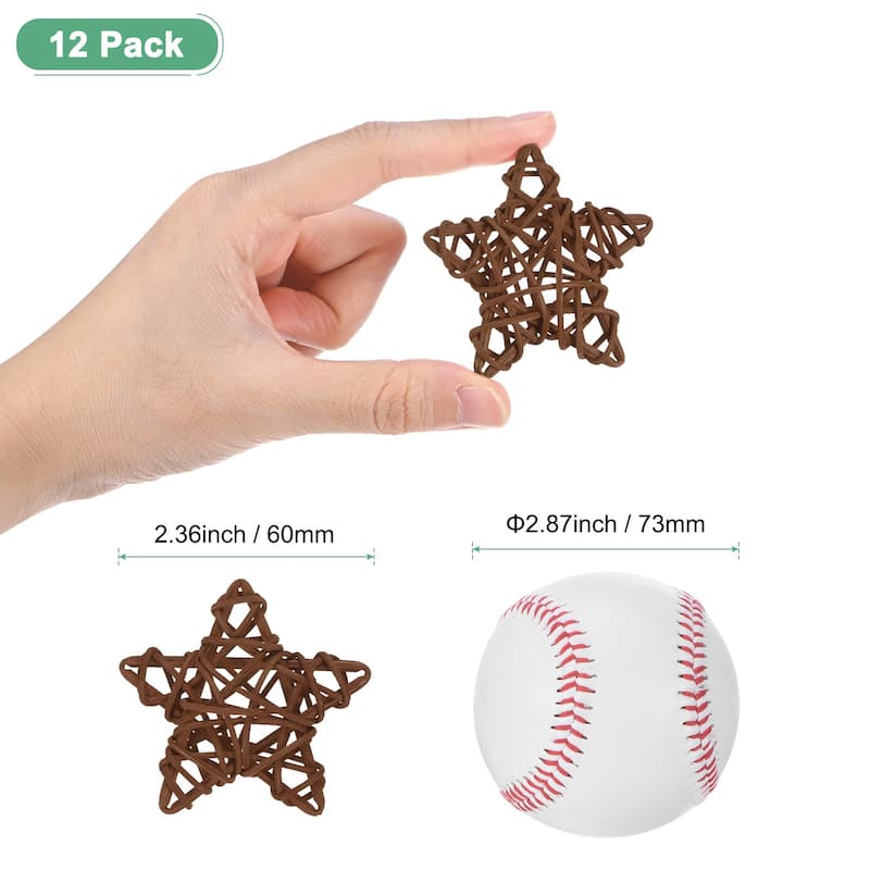 12-Pack Pentagram Wicker Rattan Balls 2.6 Inch for DIY - Brown
