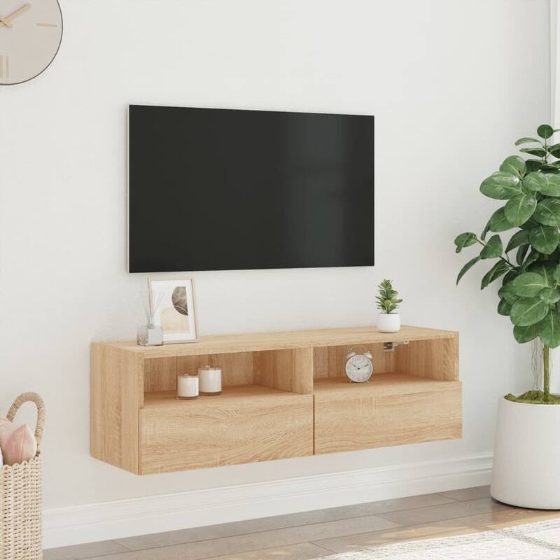 vidaXL TV Wall Cabinet Sonoma Oak Engineered Wood Medium TV Wall Cabinet - 11.8 x 39.4 x 11.8 in