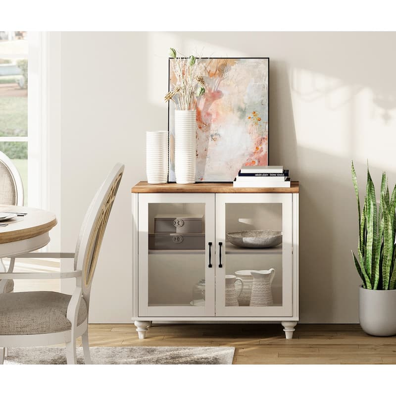 TV Stand with Glass Doors, TV Console Table TV Cabinet