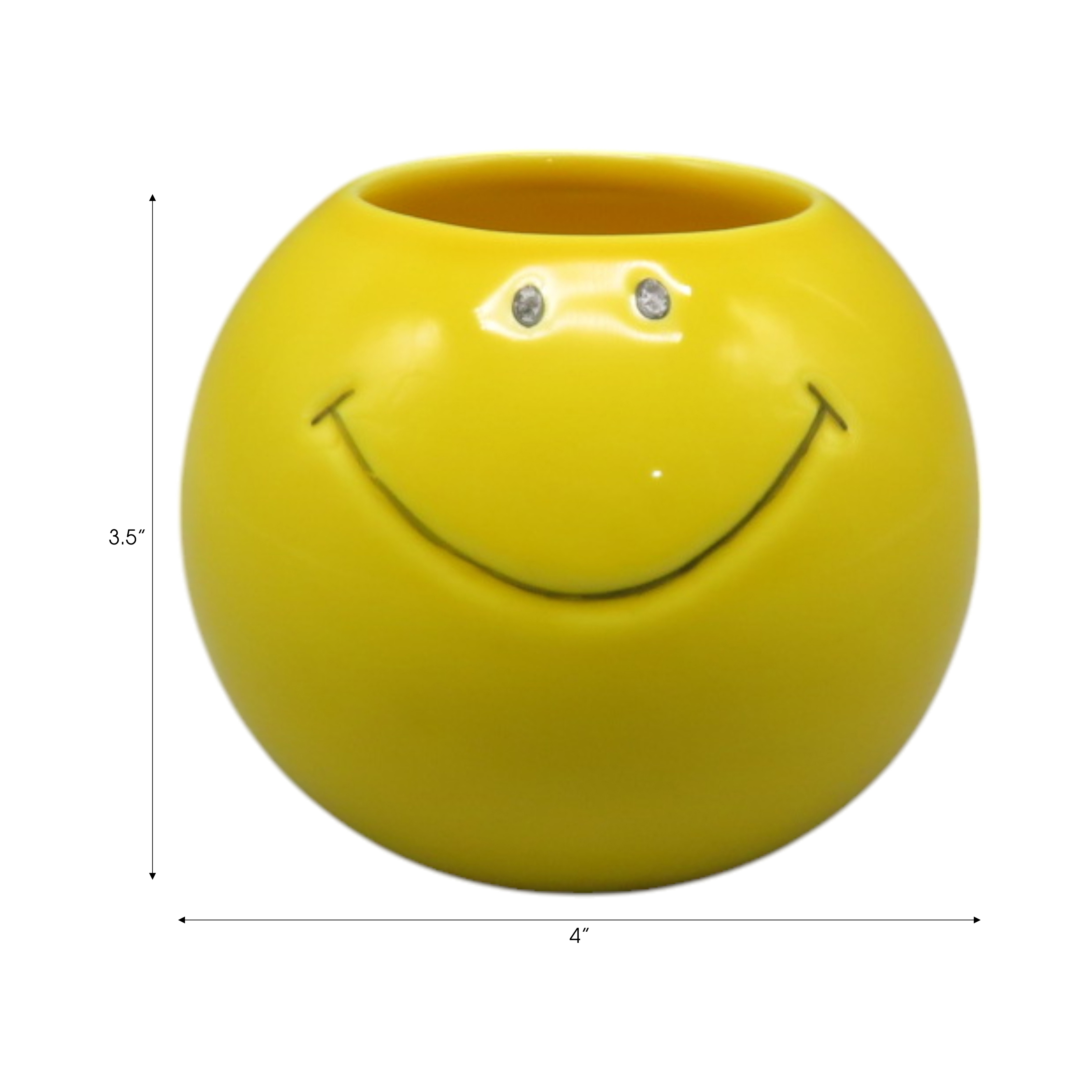 Chic Smiley Face Round Pencil Cup Storage - 4", Yellow & Black - 4.0"
