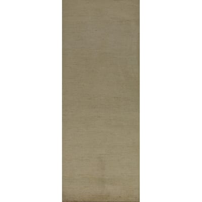 Muted Green & Gold Modern Gabbeh Runner Rug Handmade Wool Carpet - 2'7" x 9'6"