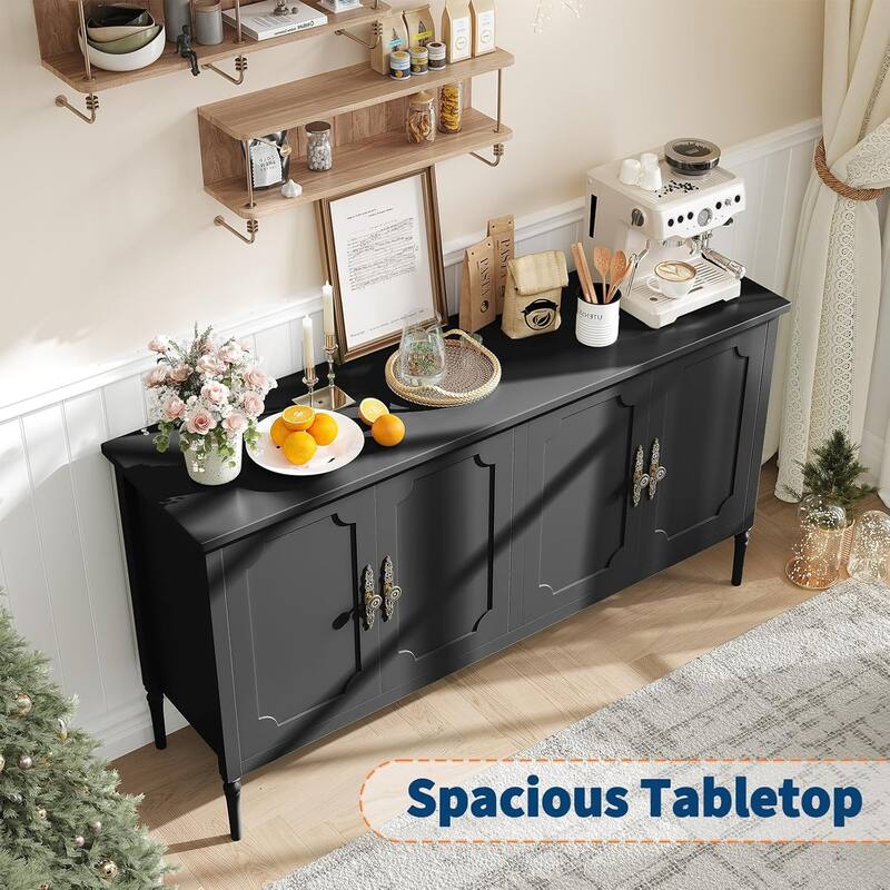 59" Sideboard Buffet Cabinet with Storage, Modern Credenza with 4 Doors and Adjustable Shelves