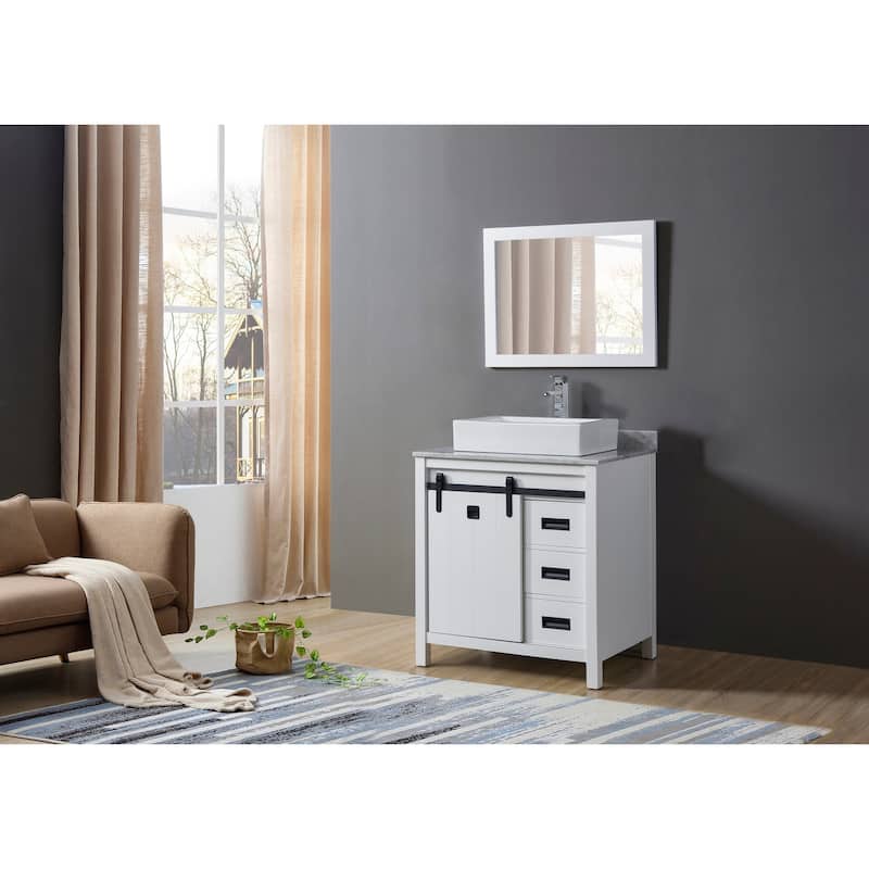 Da Vinci 32 in. Vanity in White with White Carrara Marble Top with white vessel sink
