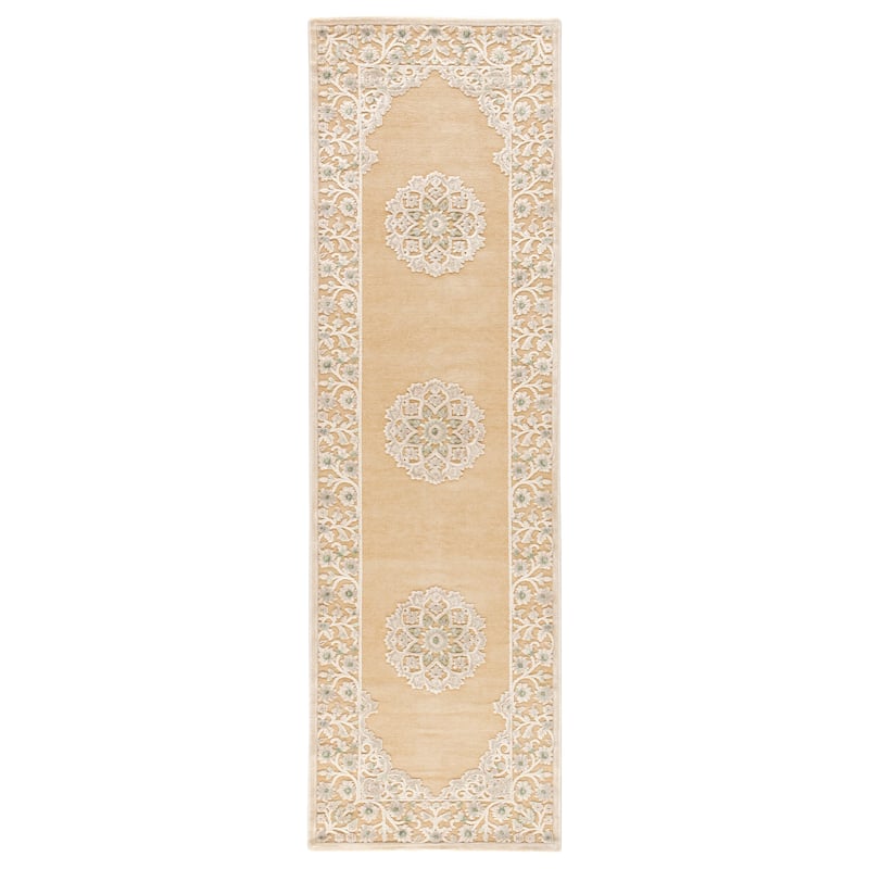 Malo Medallion Area Rug - 2'6" x 8' Runner - Beige/Green