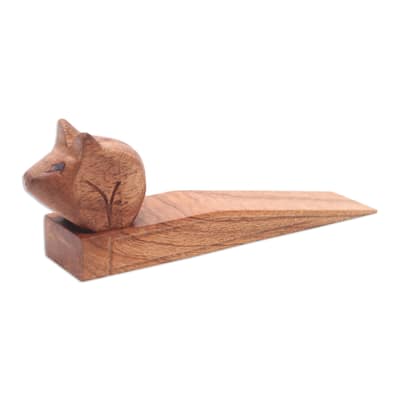 Novica Handmade Polite Piglet Wood Door Stop