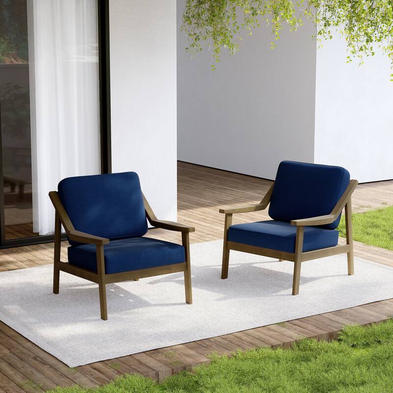 Set of 2 Outdoor Teak Wood Patio Chair with Cushion
